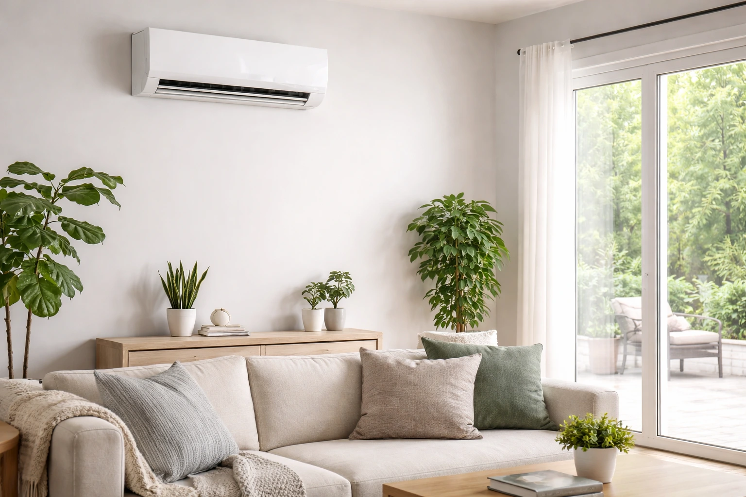 Mini split indoor wall unit installed in a modern home showing energy-efficient heating and cooling system