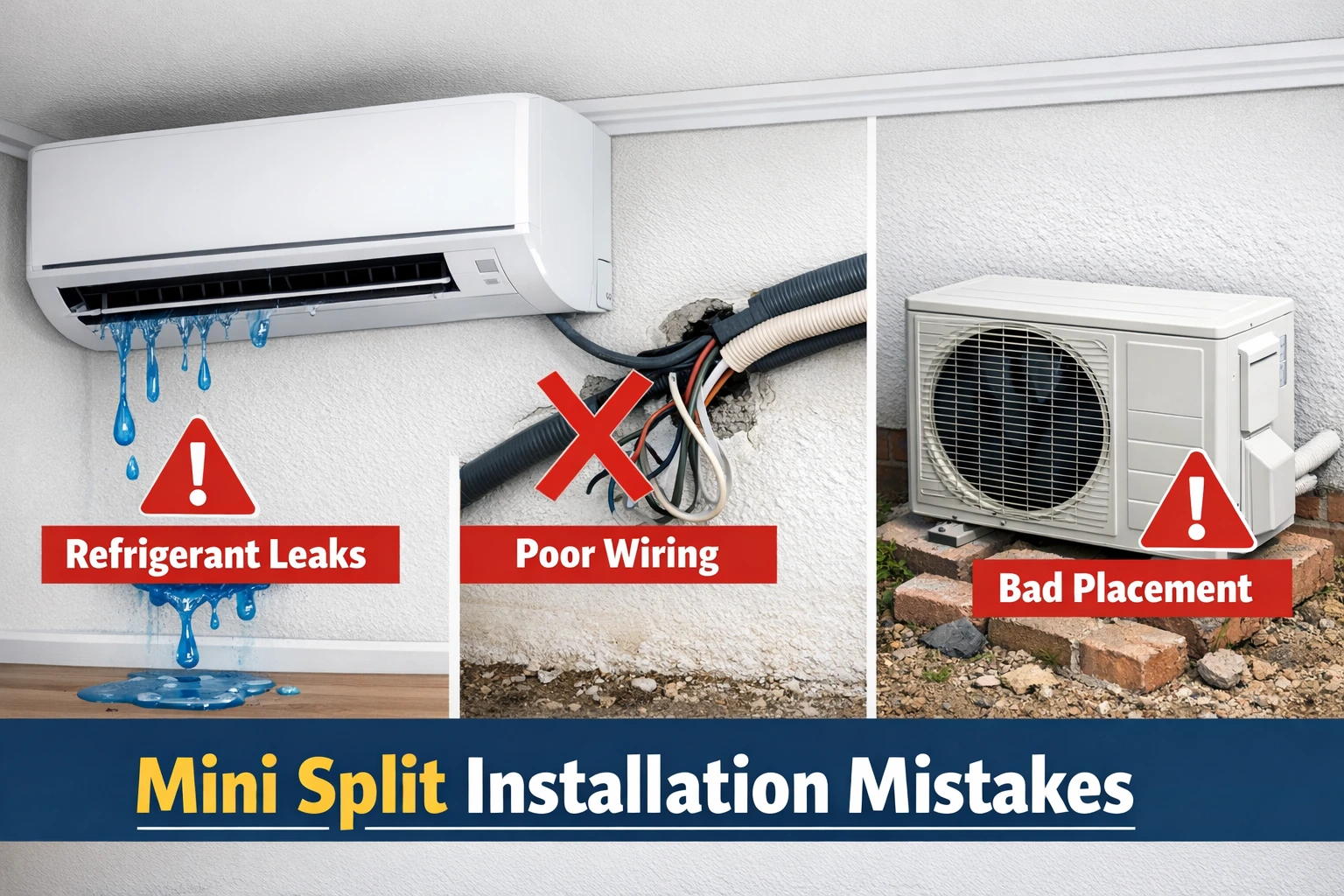 Common mini split installation mistakes including leaks and improper setup